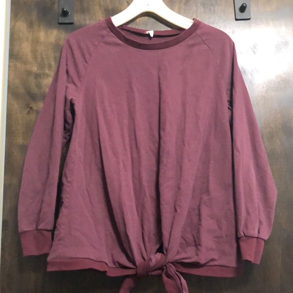 Pinkblush maternity front tie knot sweatshirt -plum